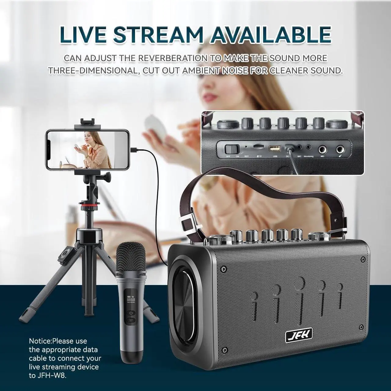 Alt view image 5 of 6 - JFH Portable Bluetooth Speaker with Wireless Microphone,150W Peak Outdoor Speakers,Wireless Stereo Pairing,Powerful Sound and Monstrous Bass,Portable Speaker with Bluetooth for Home,Party,Outdoor