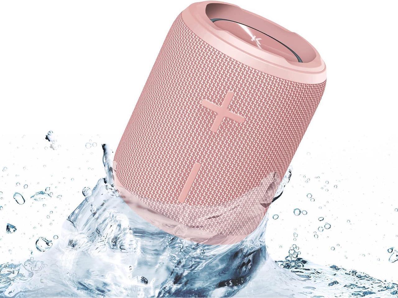 Main image of KOVE Mini Commuter 2 Portable Speaker - Pink Bluetooth Speakers, Wireless with HD Louder Volume, Deep Bass Subwoofer, Microphone, IPX7 Water Resistant - Perfect Boom Box for Home, Outdoor or Travel