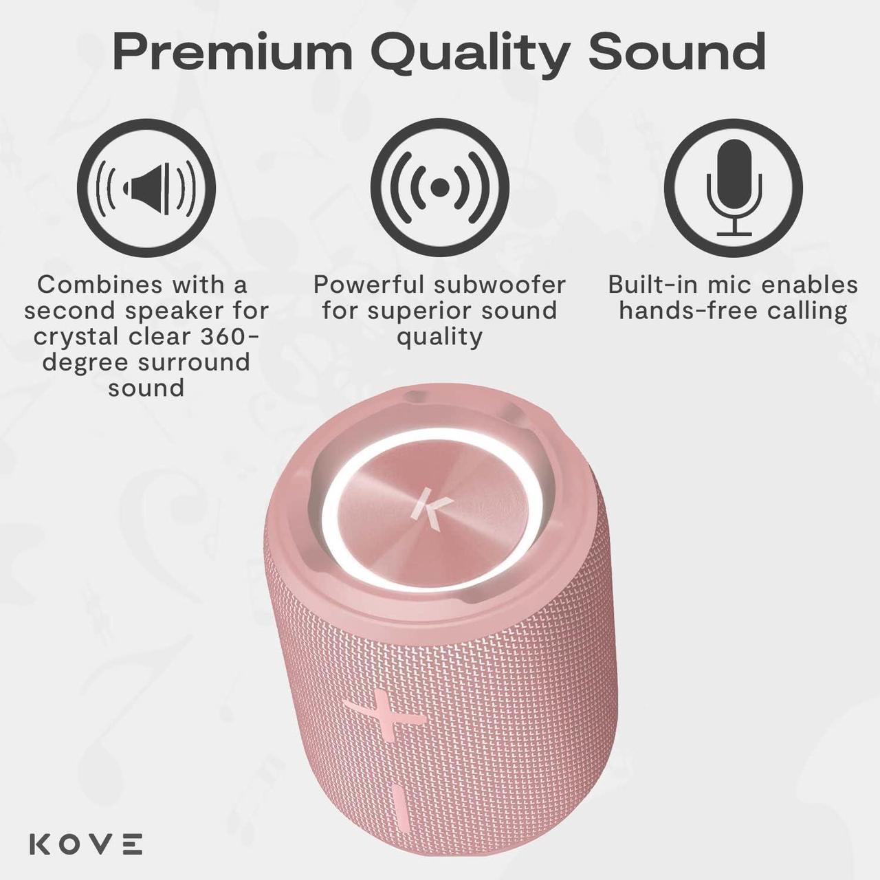 Alt view image 3 of 7 - KOVE Mini Commuter 2 Portable Speaker - Pink Bluetooth Speakers, Wireless with HD Louder Volume, Deep Bass Subwoofer, Microphone, IPX7 Water Resistant - Perfect Boom Box for Home, Outdoor or Travel