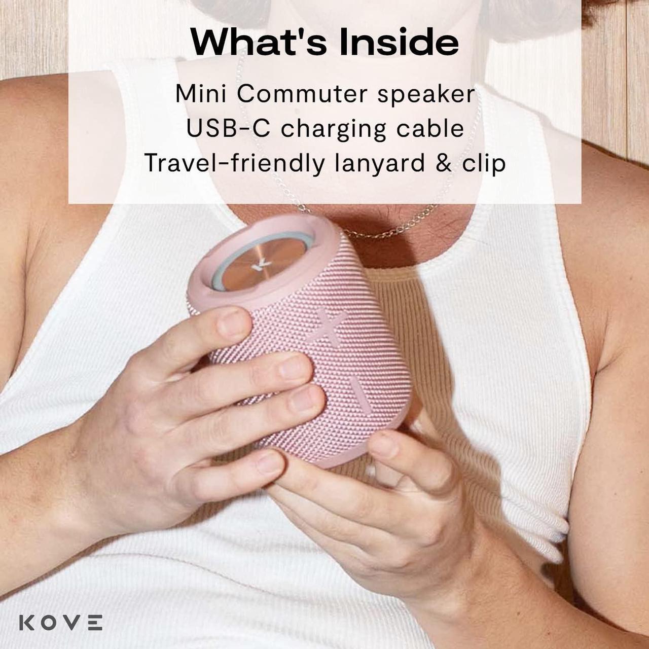 Alt view image 5 of 7 - KOVE Mini Commuter 2 Portable Speaker - Pink Bluetooth Speakers, Wireless with HD Louder Volume, Deep Bass Subwoofer, Microphone, IPX7 Water Resistant - Perfect Boom Box for Home, Outdoor or Travel