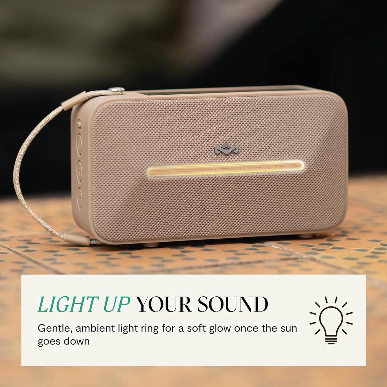 Alt view image 6 of 7 - House of Marley Rise Up Solar Bluetooth Speaker, IP67 Waterproof, 14H Playtime, Solar Charging, Quick Charge, Eco-Friendly Recycled Materials, Bamboo Design & Bottle Opener (Cream)