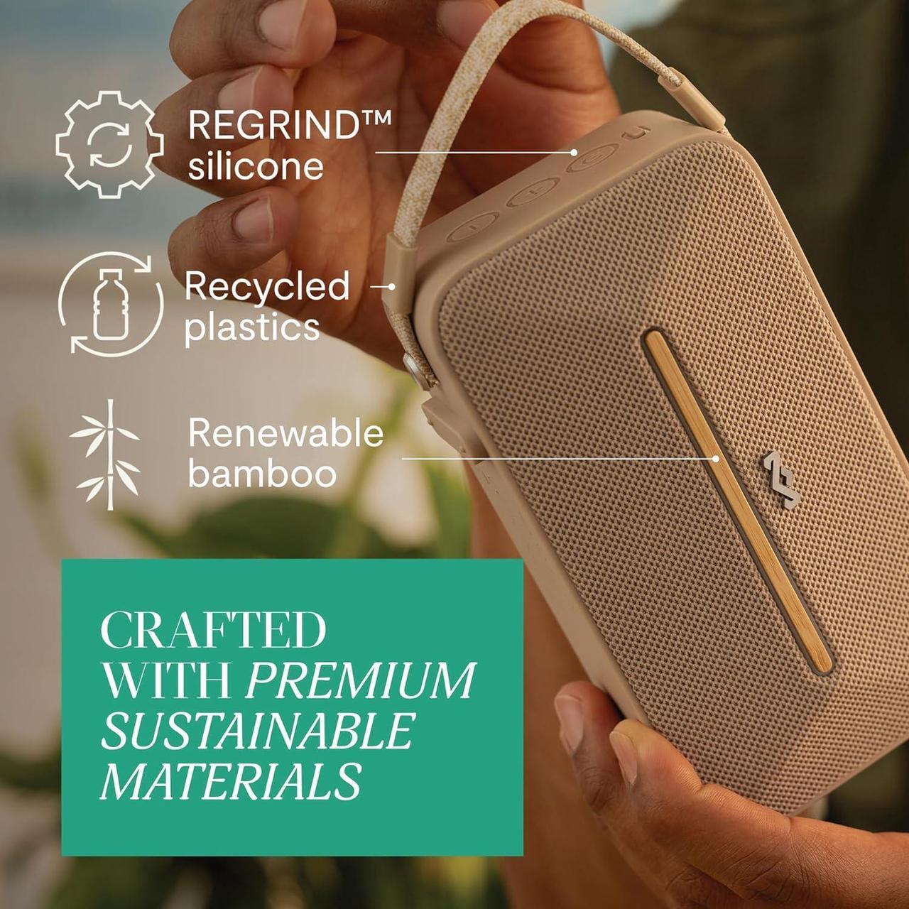 Alt view image 7 of 7 - House of Marley Rise Up Solar Bluetooth Speaker, IP67 Waterproof, 14H Playtime, Solar Charging, Quick Charge, Eco-Friendly Recycled Materials, Bamboo Design & Bottle Opener (Cream)