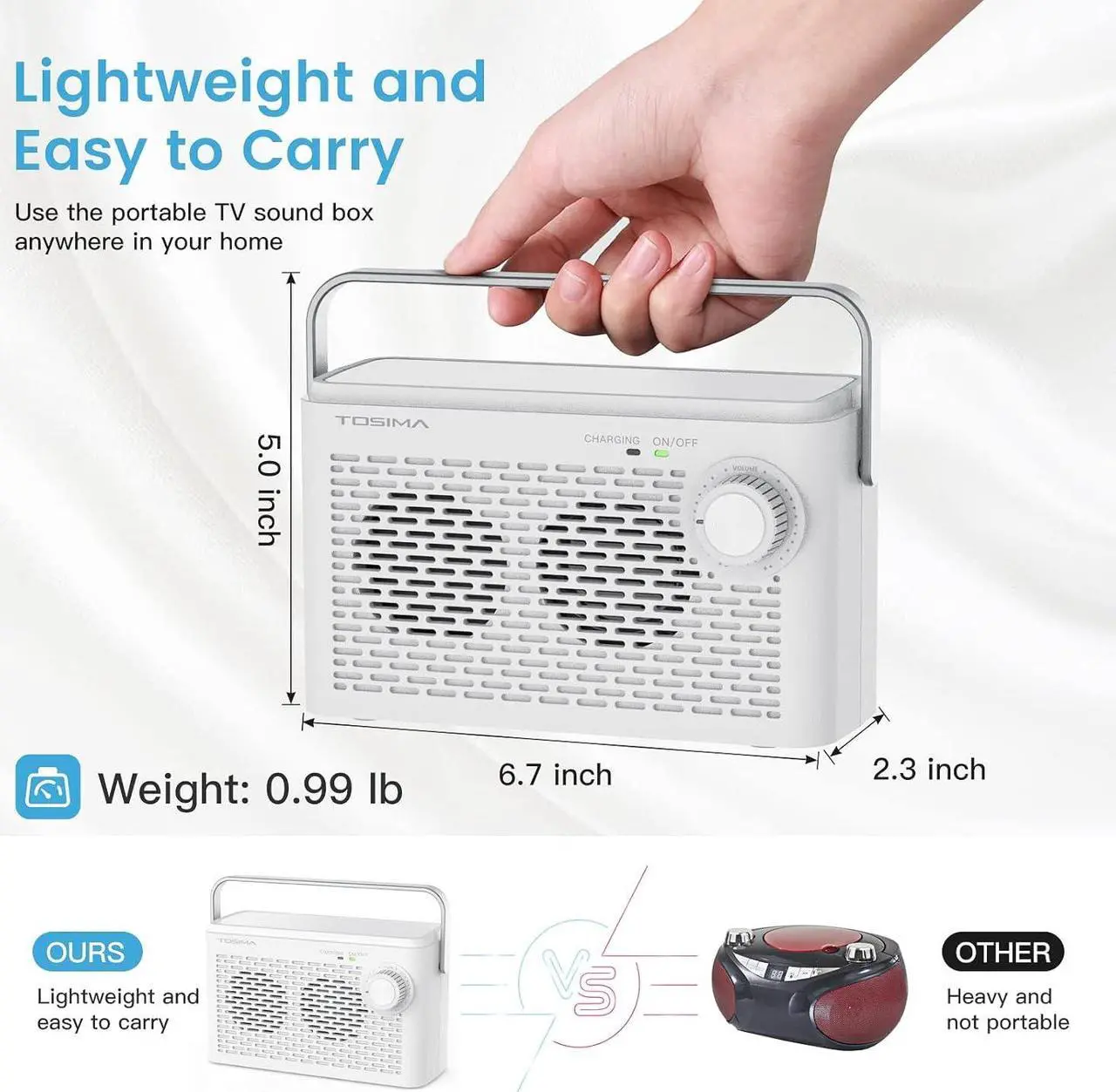 Alt view image 2 of 7 - Tosima TV-8000W Wireless TV Speakers for Hard of Hearing, Portable TV Soundbox, Seniors Hearing Speaker for TV with Headphone Jack