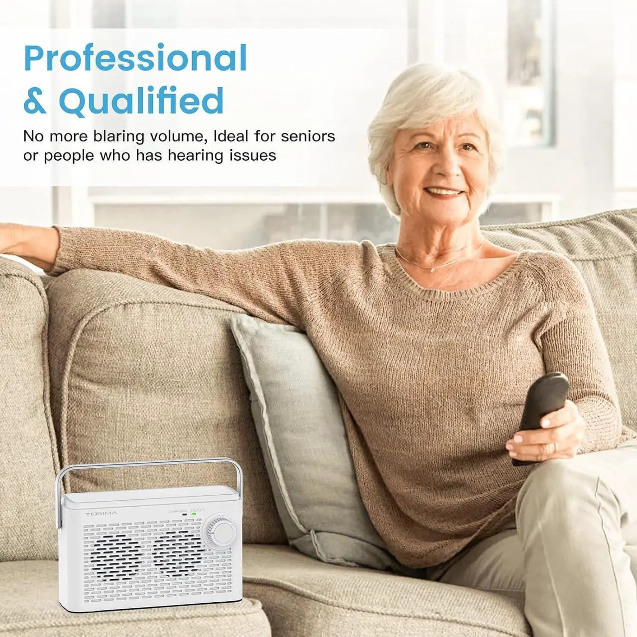 Alt view image 7 of 7 - Tosima TV-8000W Wireless TV Speakers for Hard of Hearing, Portable TV Soundbox, Seniors Hearing Speaker for TV with Headphone Jack
