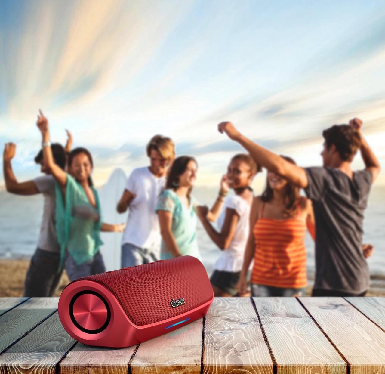 Alt view image 6 of 7 - Cleer Scene Portable Bluetooth Speaker,IPX7 Waterproof,Powerful Sound and Deep Bass,Built-in Echo and Noise Canceling Microphone,12 Hours Battery,for Office,Home,Outdoors and Travel-Red