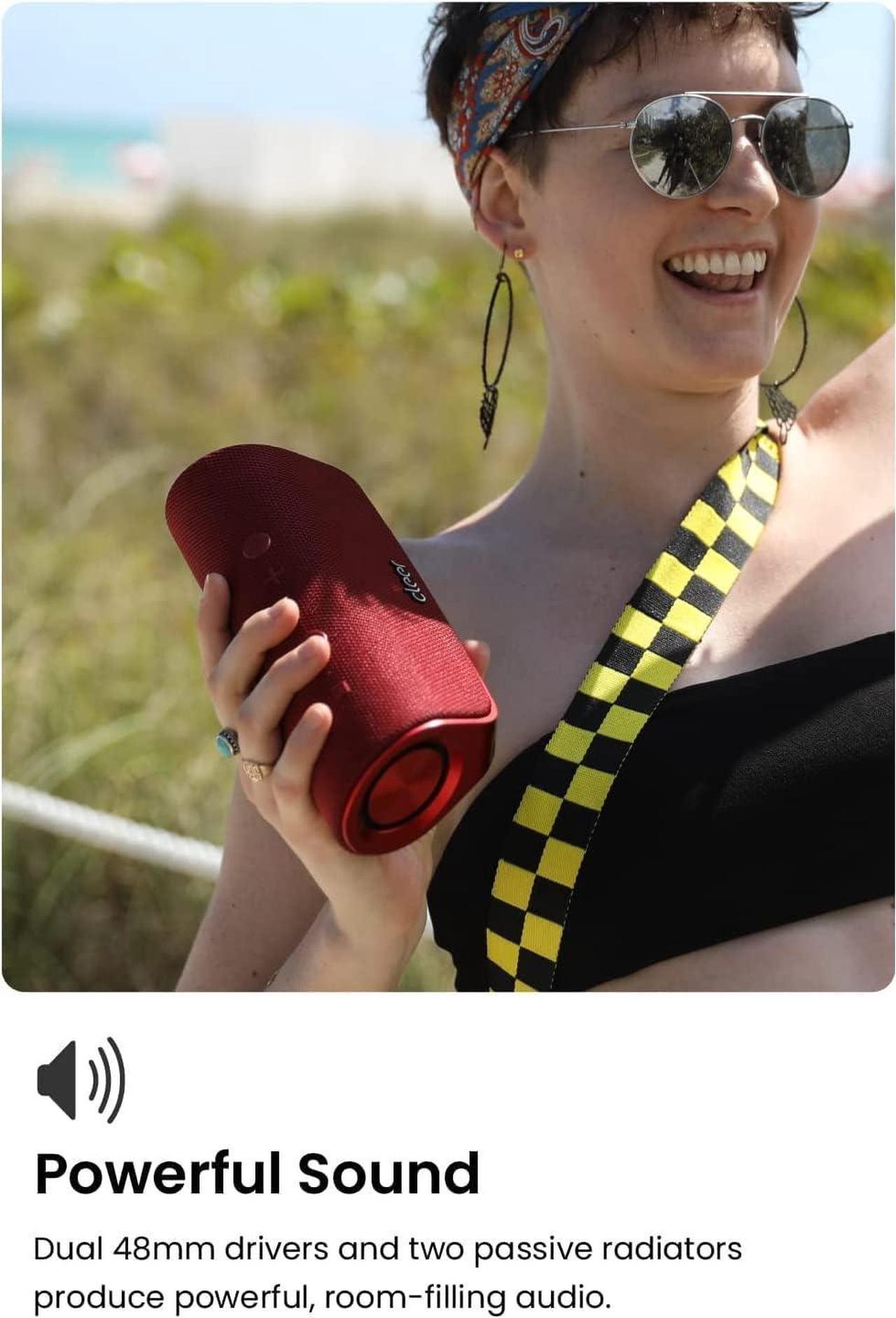 Alt view image 7 of 7 - Cleer Scene Portable Bluetooth Speaker,IPX7 Waterproof,Powerful Sound and Deep Bass,Built-in Echo and Noise Canceling Microphone,12 Hours Battery,for Office,Home,Outdoors and Travel-Red