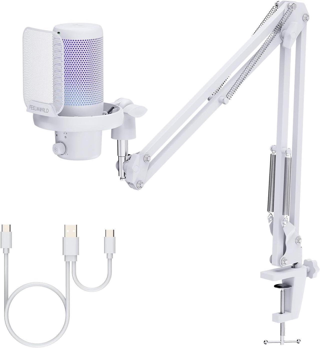 Main image of FEELWORLD VM1 White Gaming PC USB Microphone Condenser Mic with Noise Cancellation Mute RGB Light, Computer Accessories for Gamer YouTube Twitch Podcast Streaming Recording Online Chat PS4 PS5