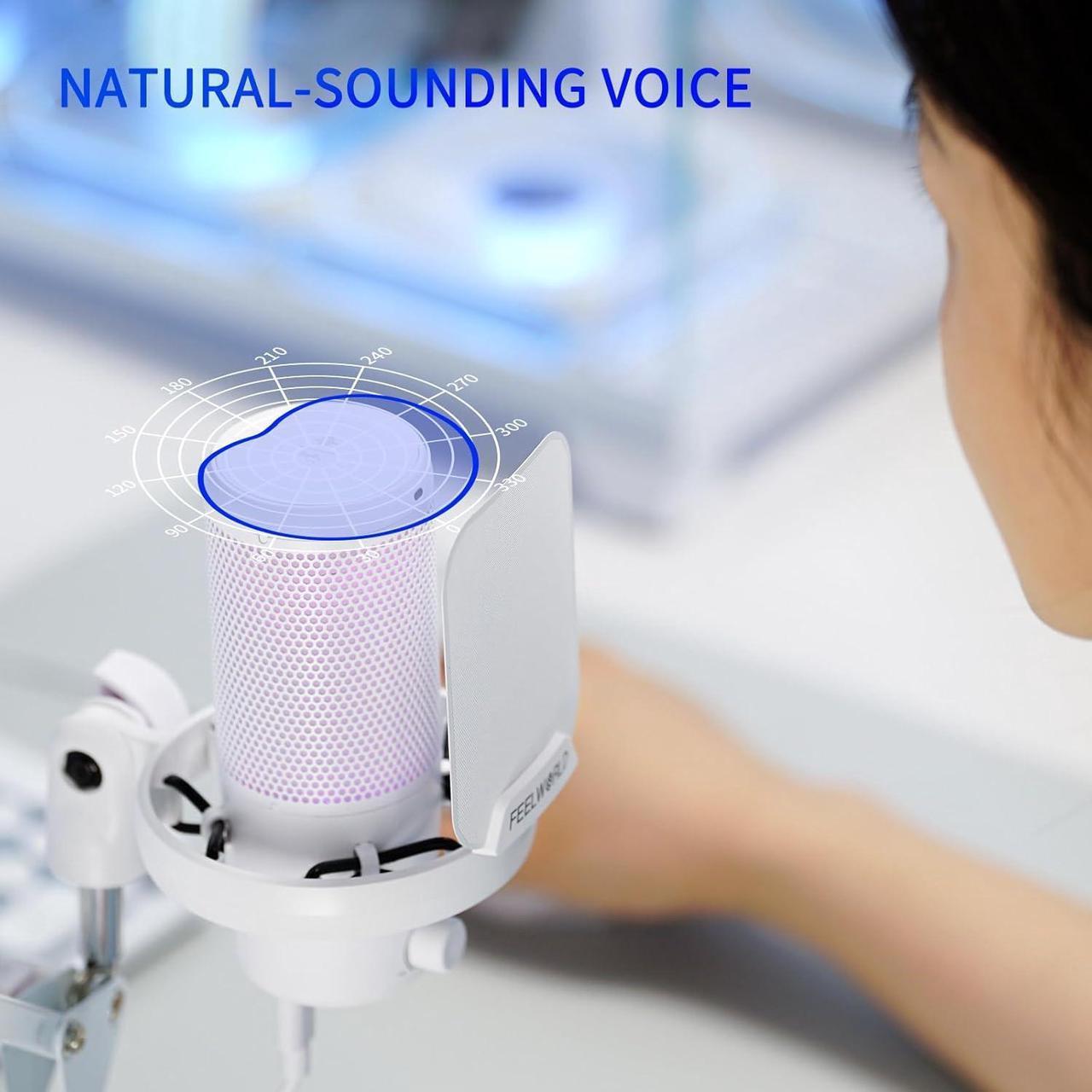 Alt view image 6 of 7 - FEELWORLD VM1 White Gaming PC USB Microphone Condenser Mic with Noise Cancellation Mute RGB Light, Computer Accessories for Gamer YouTube Twitch Podcast Streaming Recording Online Chat PS4 PS5