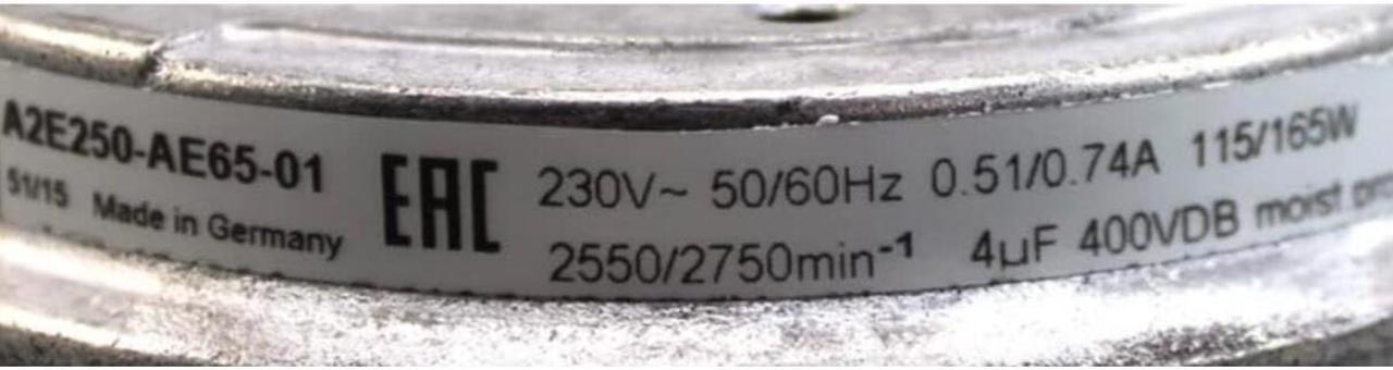 Alt view image 3 of 3 - Zyvpee 250mm A2E250-AE65-01 230V 115/165W 4 Wires Spindle Motor Fan for Evaporator condensate