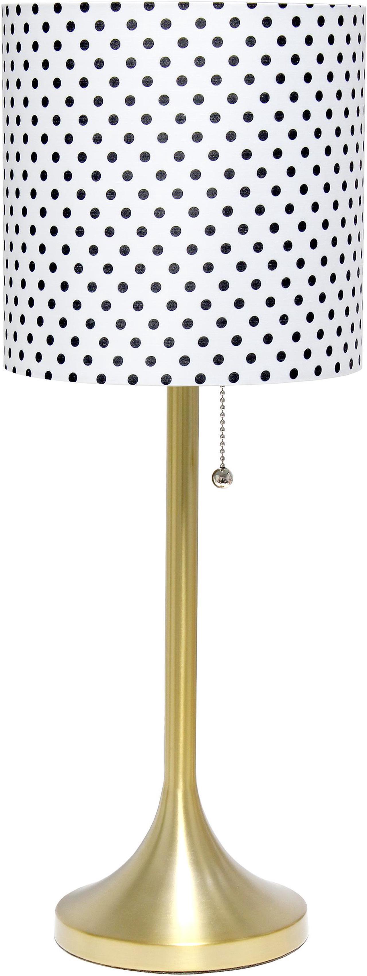 Main image of Simple Designs Gold Tapered Table Lamp with Polka Dot Fabric Drum Shade
