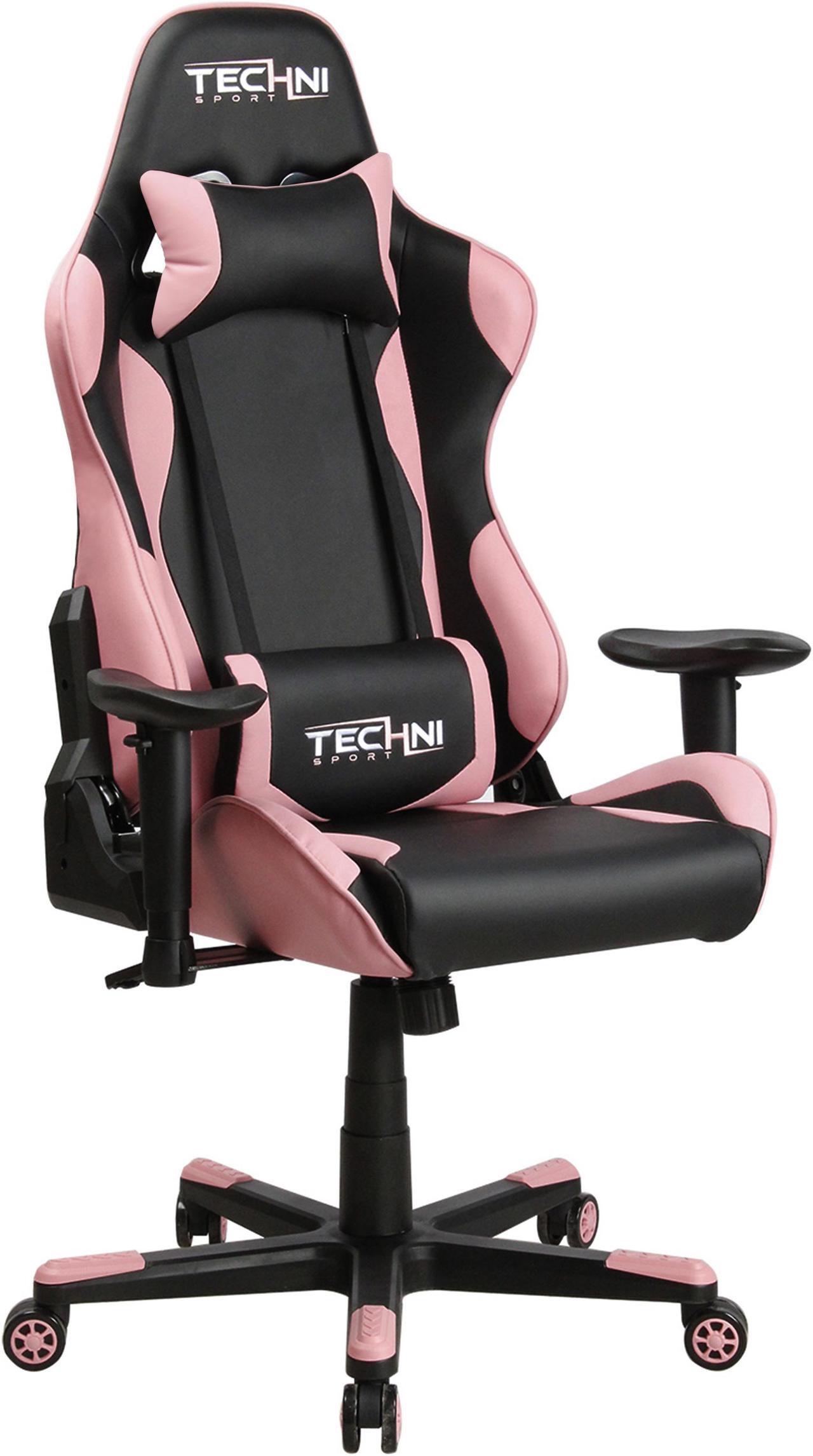 Alt view image 8 of 20 - Techni Sport TS43 High Back Racing Chair with Padded Arms, PC Gaming Chair with Height and Tilt Adjustment, Pink