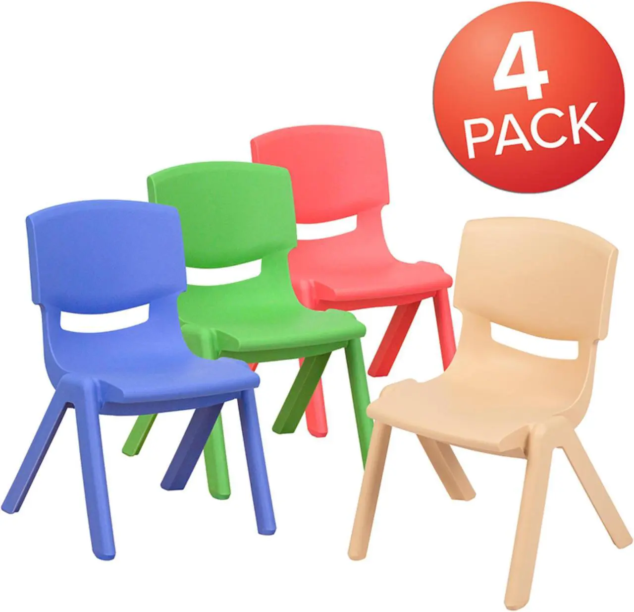 Alt view image 7 of 18 - 4 Pack Plastic Stackable School Chairs with 10.5" Seat Height, Assorted Colors
