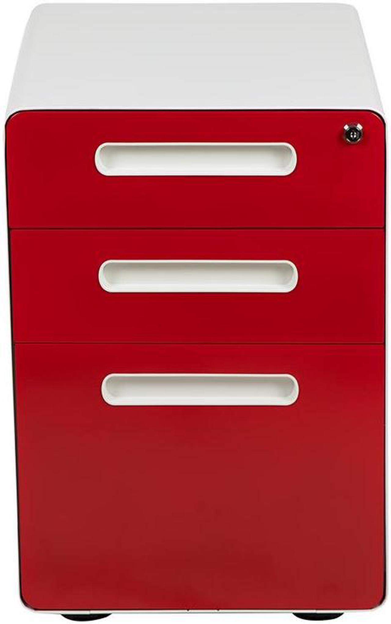 Alt view image 13 of 20 - Flash Furniture 3-Drawer Cabinet Legal & Letter Files White/Red 21" (HZ-AP53501RDWH)