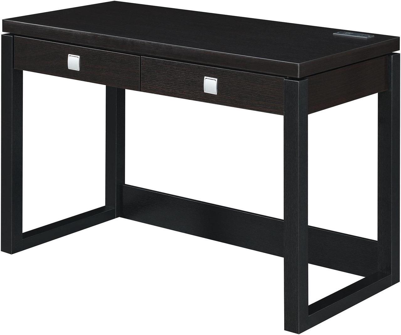 Alt view image 6 of 11 - Newport 2 Drawer Desk With Charging Station, Espresso/Black