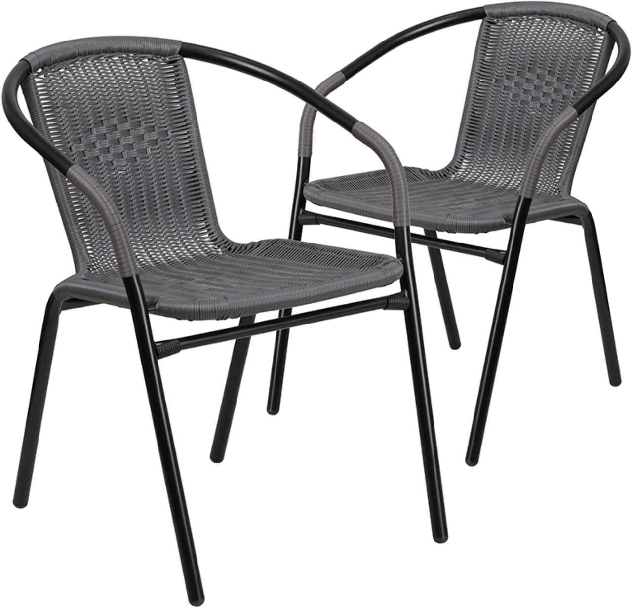 Alt view image 2 of 15 - Lila 2 Pack Gray Rattan Indoor-Outdoor Restaurant Stack Chair