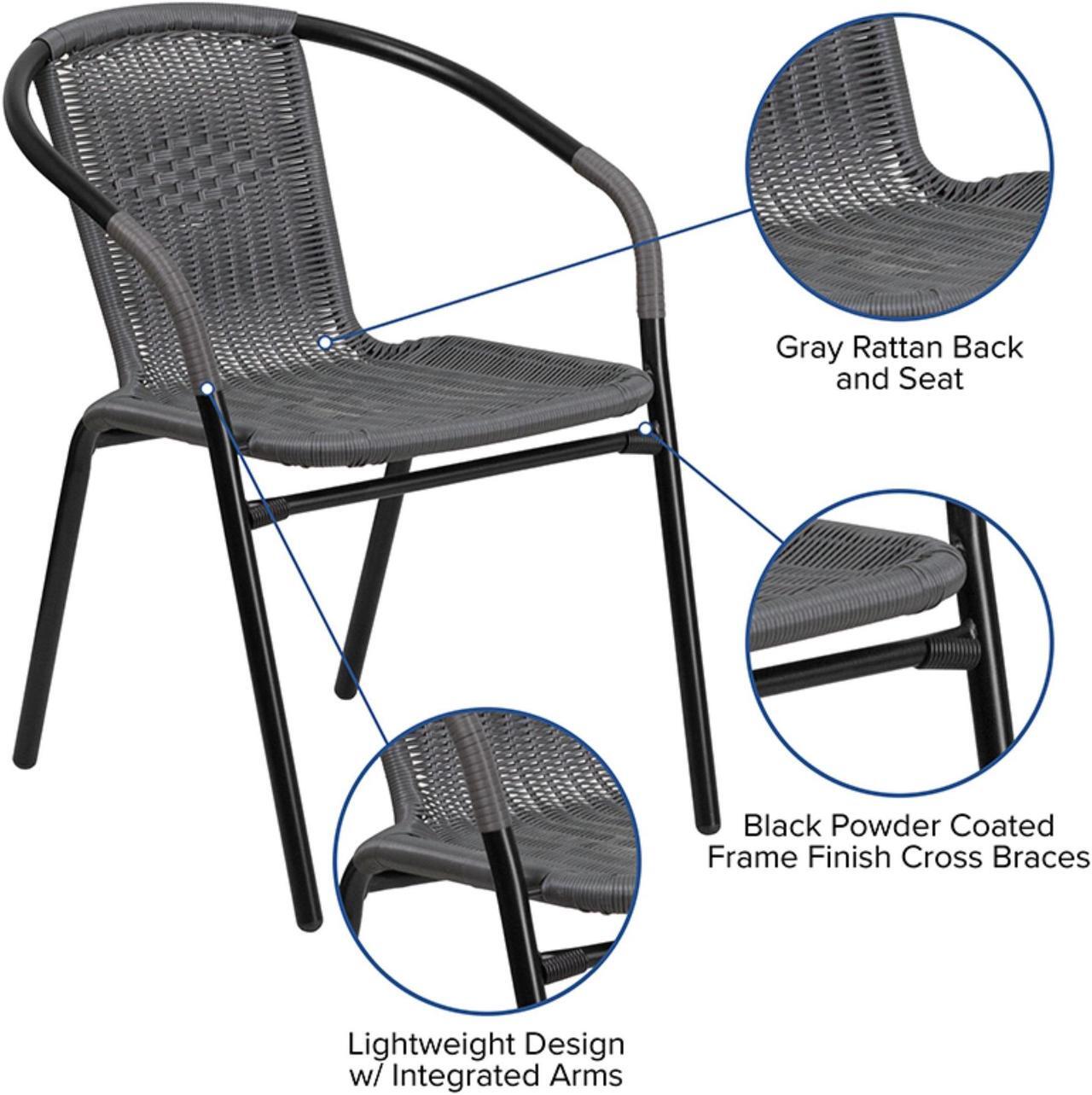 Alt view image 5 of 15 - Lila 2 Pack Gray Rattan Indoor-Outdoor Restaurant Stack Chair