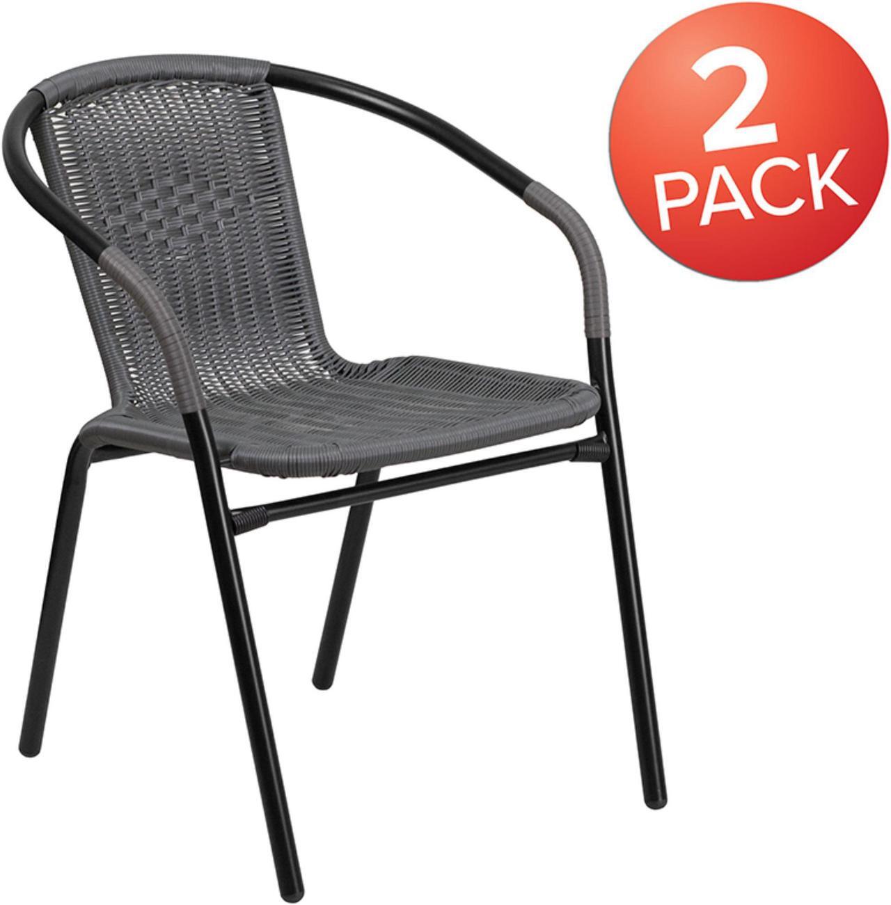 Main image of Lila 2 Pack Gray Rattan Indoor-Outdoor Restaurant Stack Chair