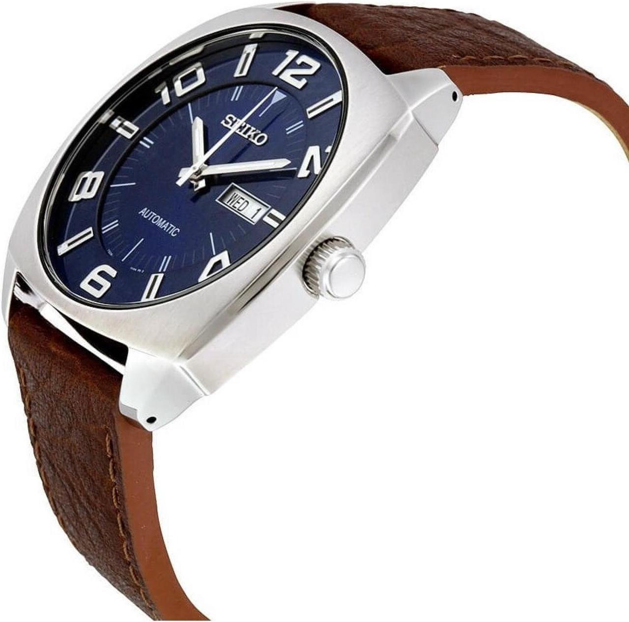 Alt view image 8 of 9 - Seiko Men's SNKN37 Stainless Steel Automatic Self-Wind Watch with Brown Leather Band
