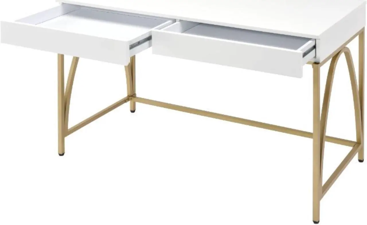 Alt view image 4 of 6 - Desk, White High Gloss & Gold