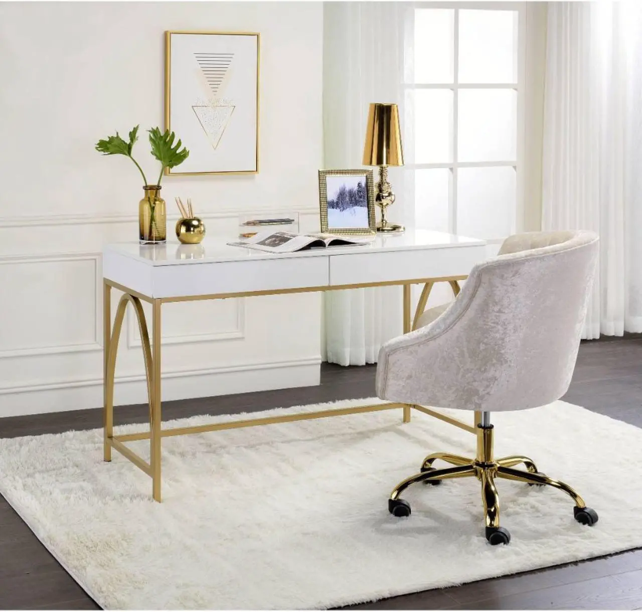Alt view image 5 of 6 - Desk, White High Gloss & Gold