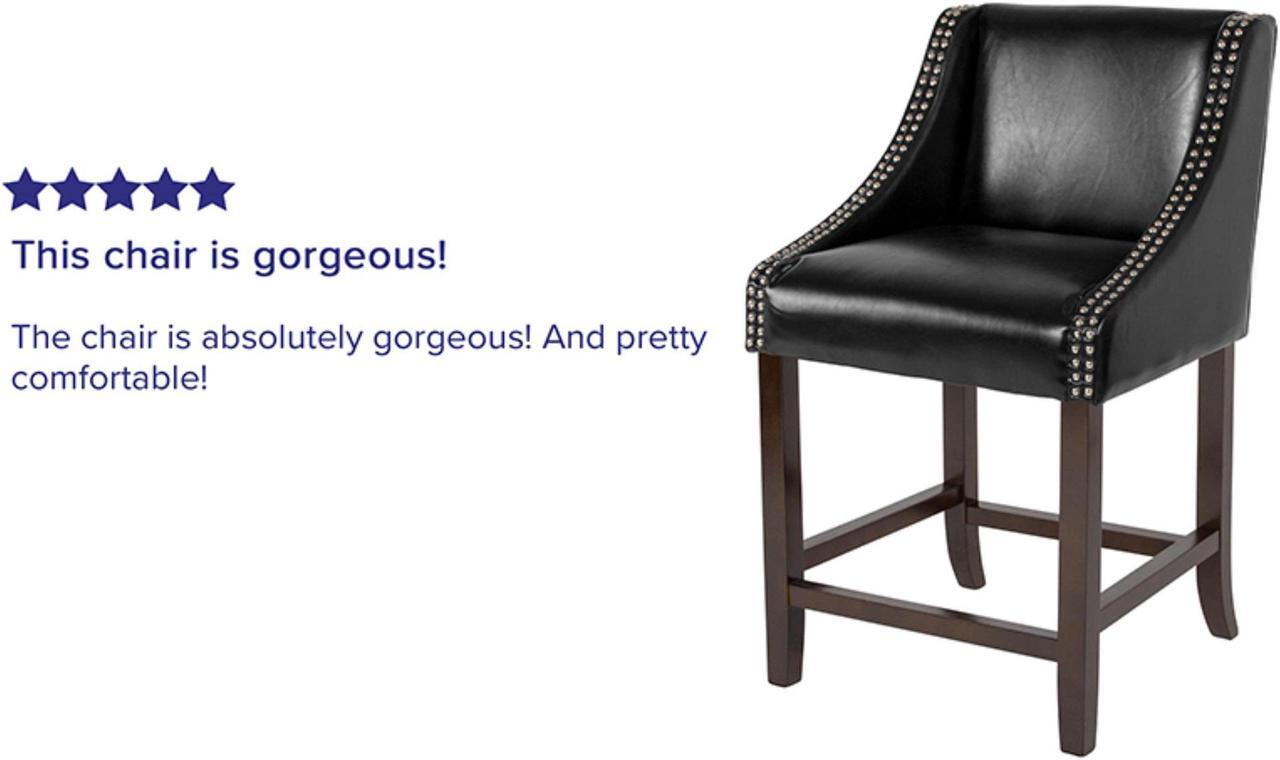 Alt view image 4 of 20 - Carmel Series 24" High Transitional Walnut Counter Height Stool with Nail Trim in Black LeatherSoft, Set of 2