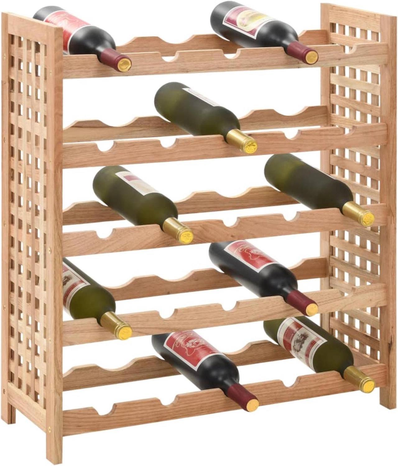 Alt view image 7 of 14 - vidaXL Wine Rack for 25 Bottles Solid Walnut Wood 24.8"x9.8"x28.7"