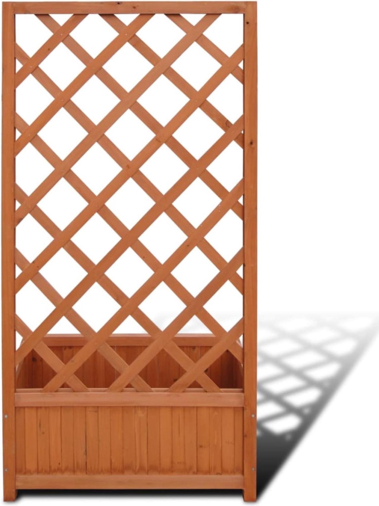 Alt view image 6 of 13 - vidaXL Planter Raised Flower Bed Trellis Patio Raised Bed Brown Solid Wood