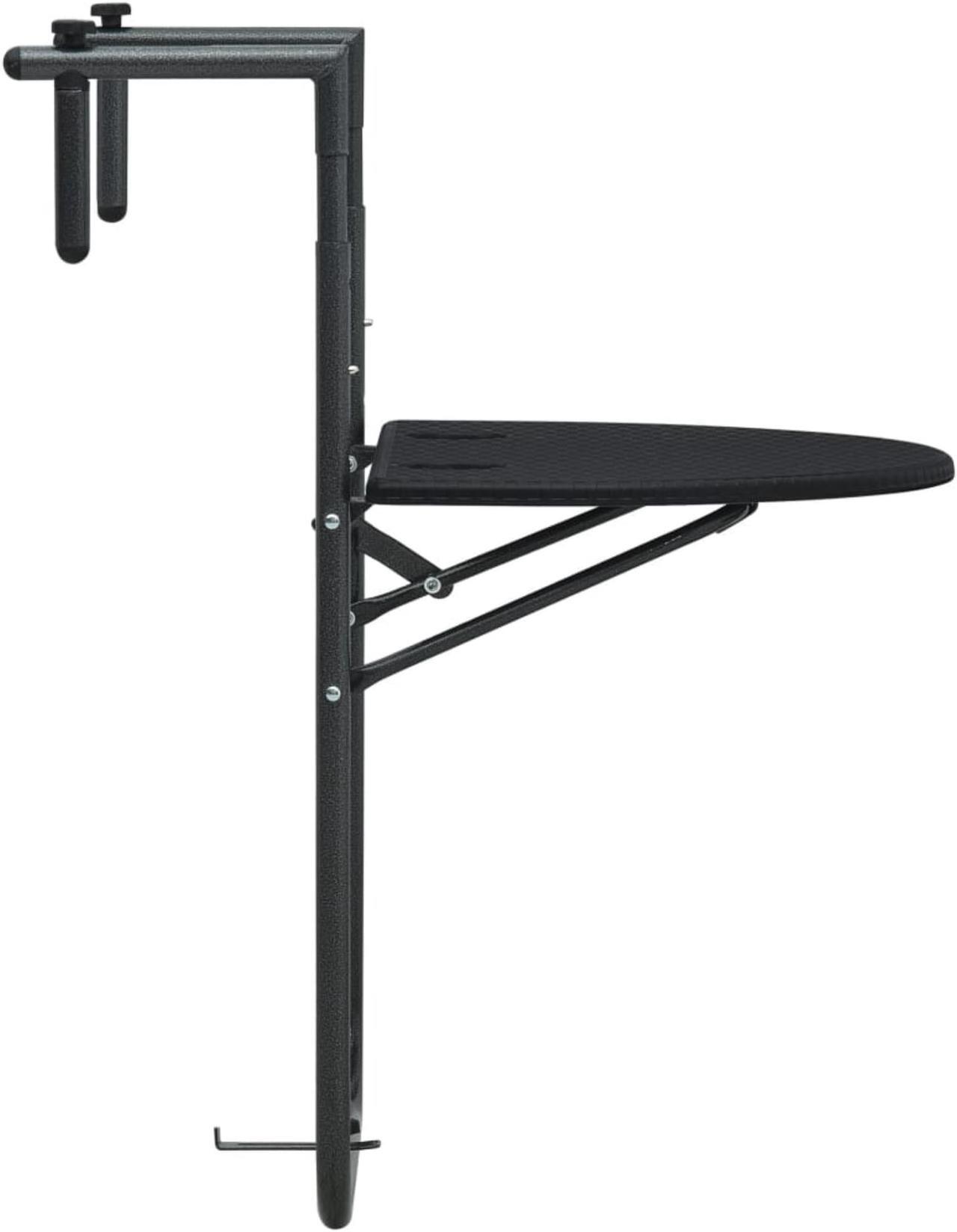 Alt view image 10 of 11 - vidaXL Balcony Table Folding Outdoor Table Patio Railing Table Plastic Black