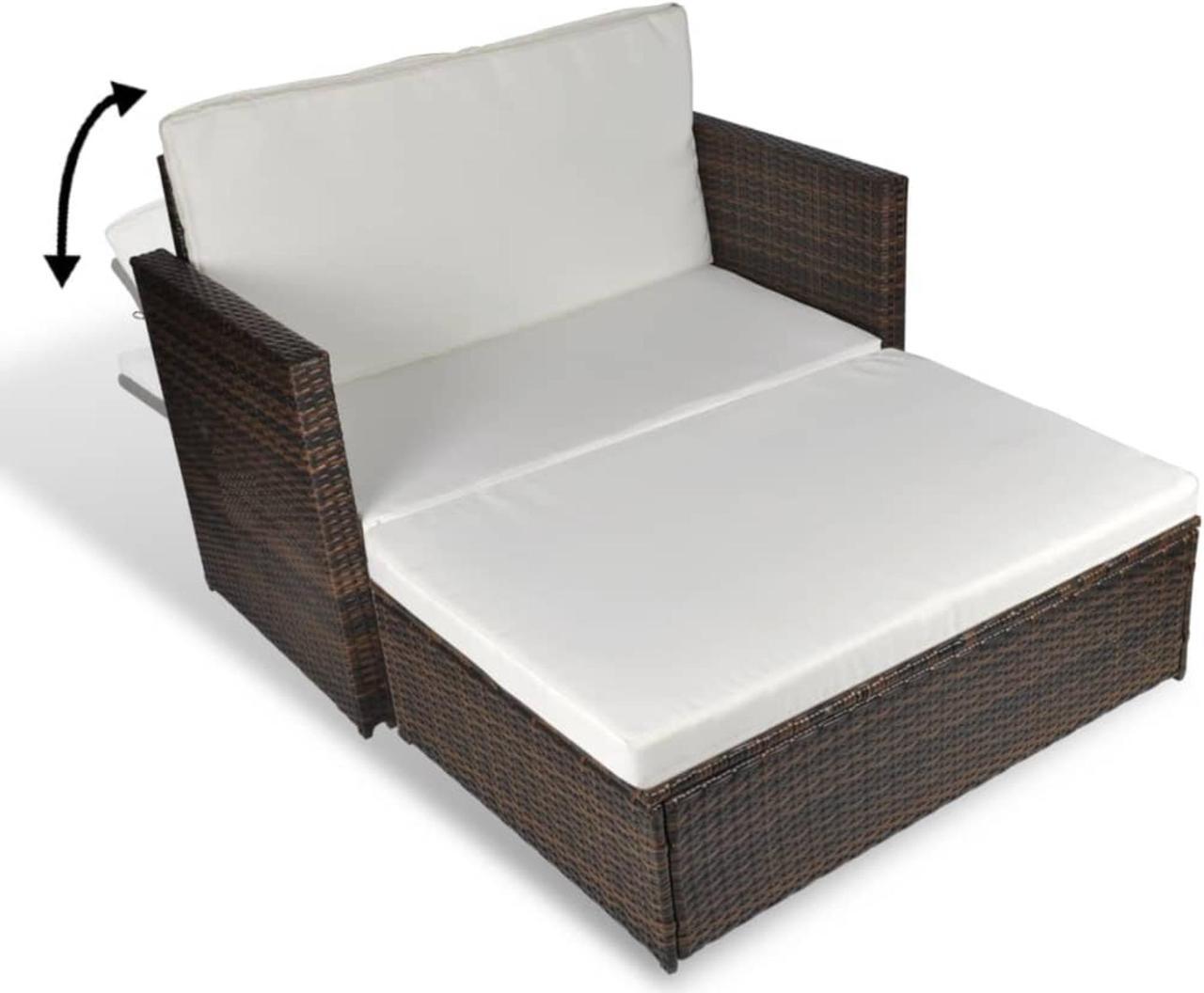 Alt view image 7 of 11 - vidaXL 2 Seater Sofa Patio Wicker Sleeper Sofa with Cushions PE Rattan Brown