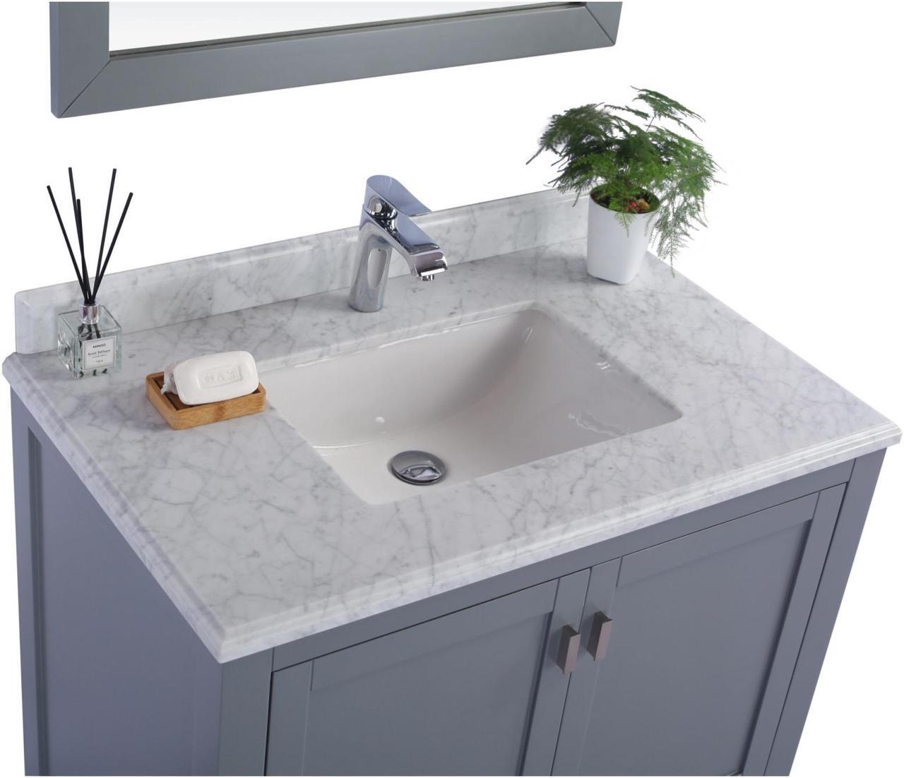 Alt view image 3 of 10 - Wilson 36 - Grey Cabinet + White Carrara Marble Countertop