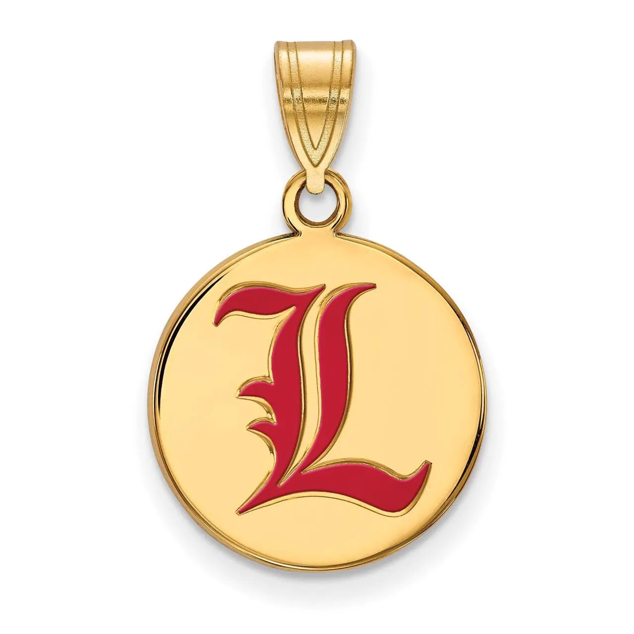 Alt view image 4 of 7 - NCAA 14k Gold Plated Silver U of Louisville Medium Enamel Disc Pendant