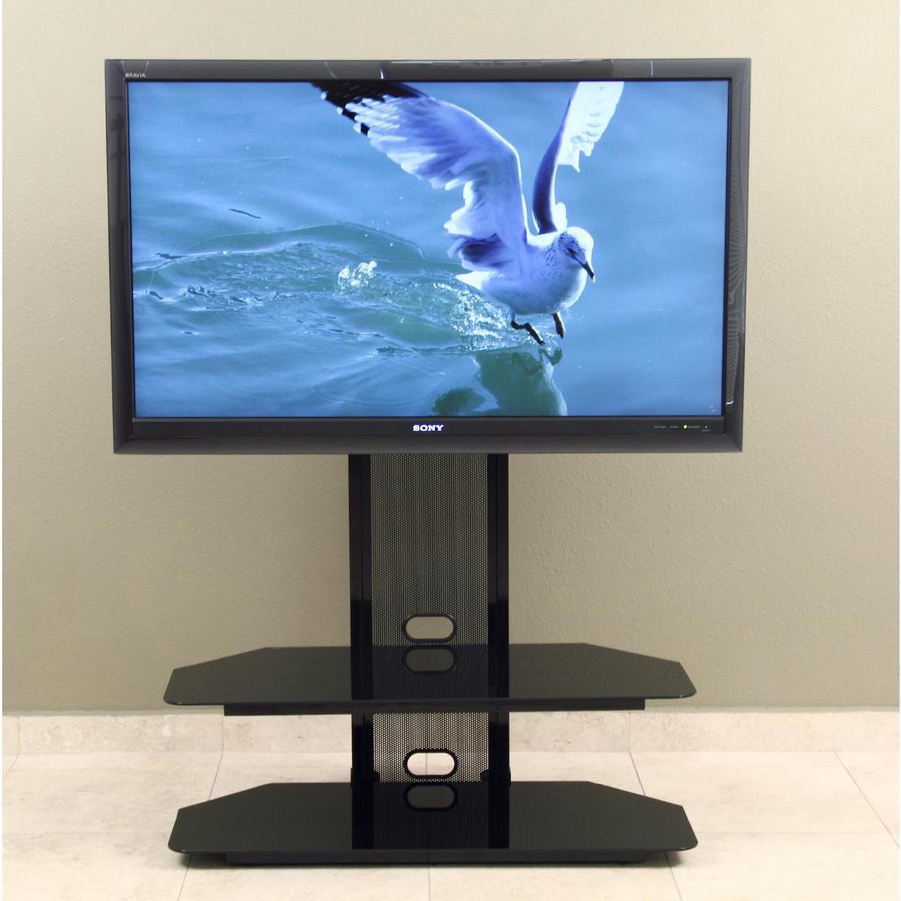 Alt view image 4 of 6 - Flat panel TV mounting system w/ 2 AV shelves for up to 80" plasma or LCD/LED TVs