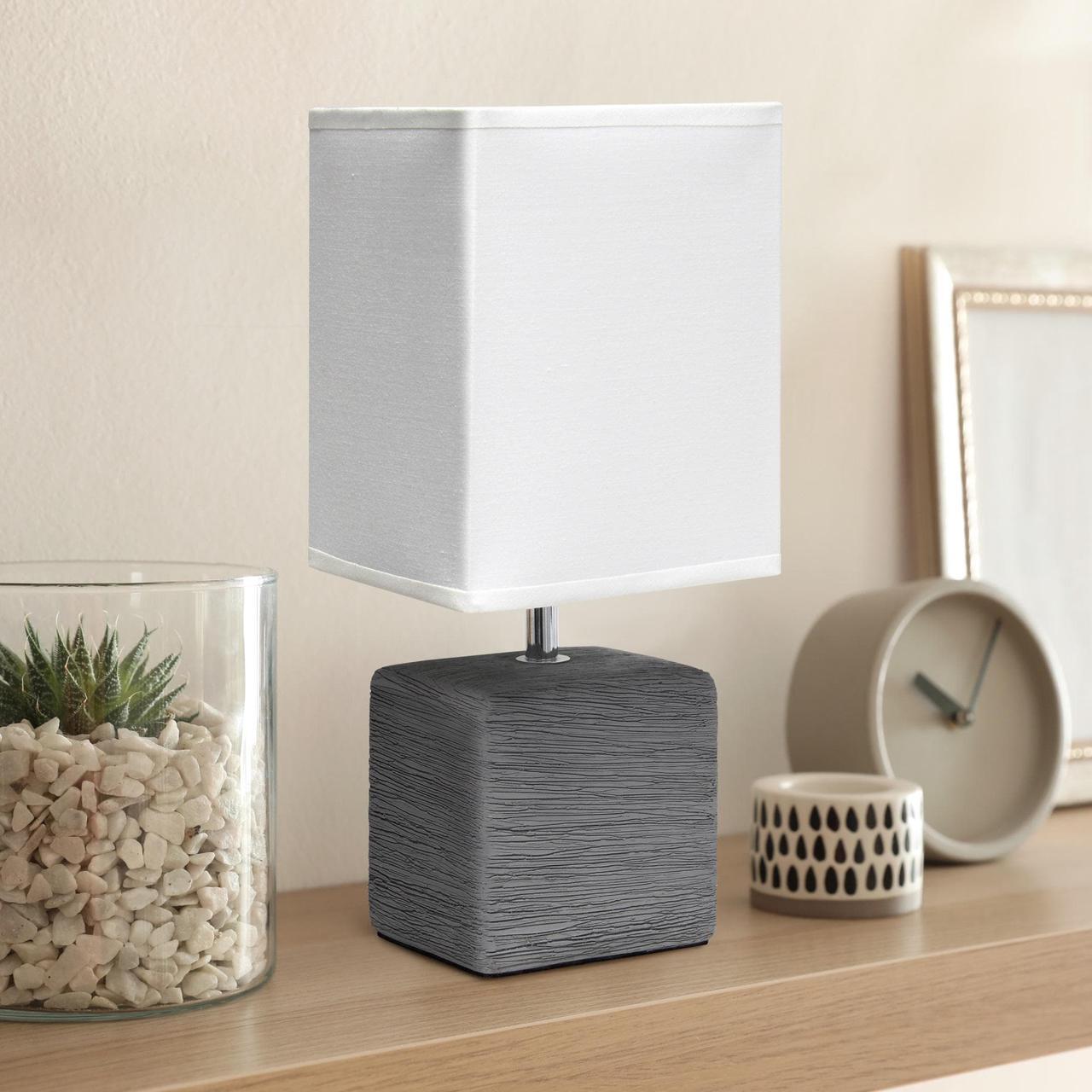 Alt view image 4 of 13 - Simple Designs Petite Faux Stone Table Lamp with Fabric Shade, Gray with White Shade