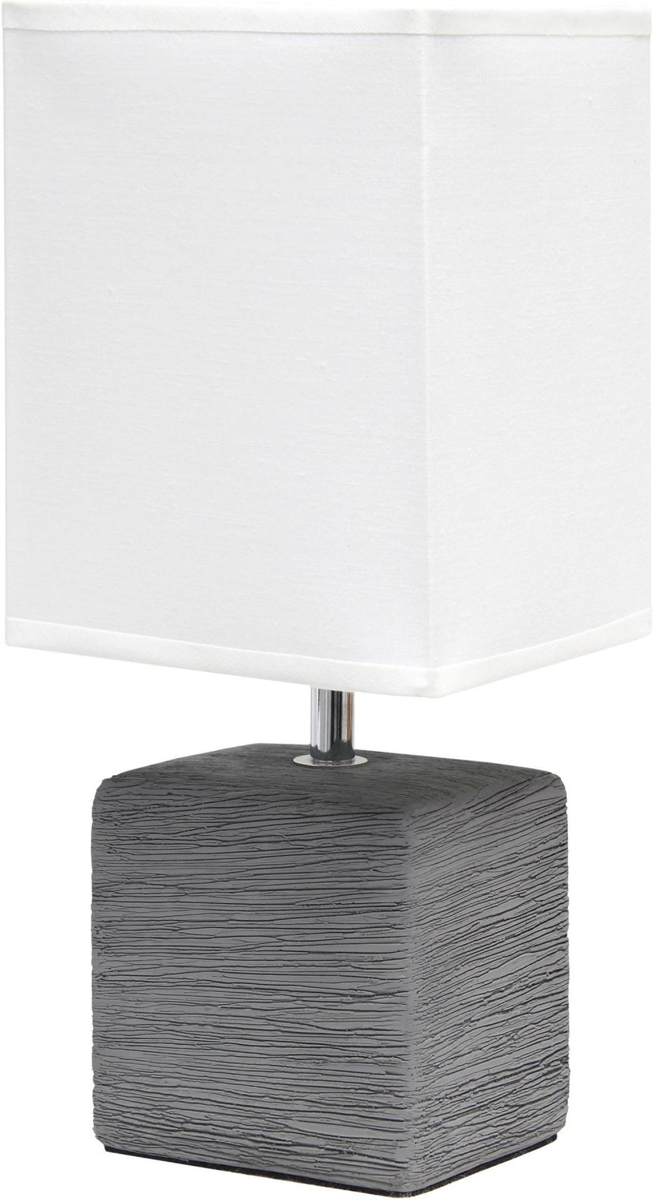 Main image of Simple Designs Petite Faux Stone Table Lamp with Fabric Shade, Gray with White Shade
