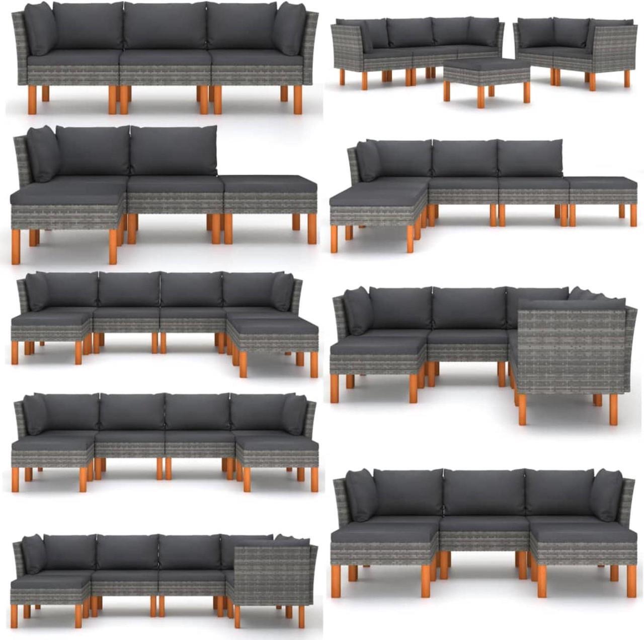 Alt view image 12 of 13 - vidaXL Corner Sofa Sectional Sofa with Cushions for Garden Solid Wood PE Rattan