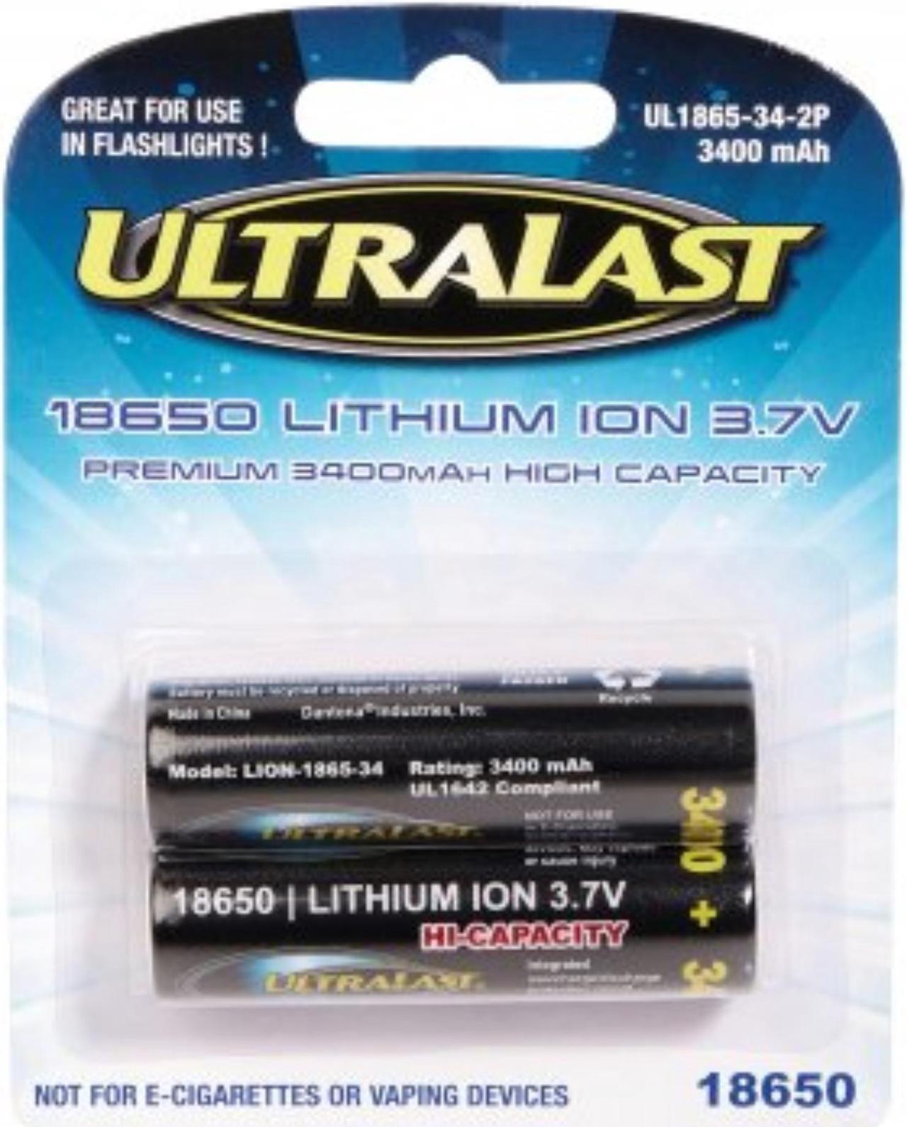 Alt view image 2 of 6 - Ultralast UL1865-34-2P 3,400 mAh 18650 Retail Blister Carded Batteries (2 Pack)