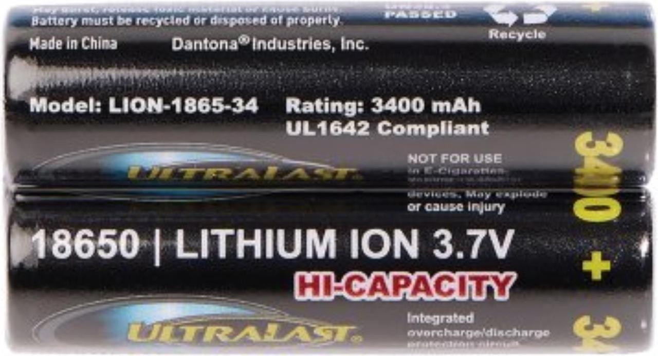 Alt view image 3 of 6 - Ultralast UL1865-34-2P 3,400 mAh 18650 Retail Blister Carded Batteries (2 Pack)