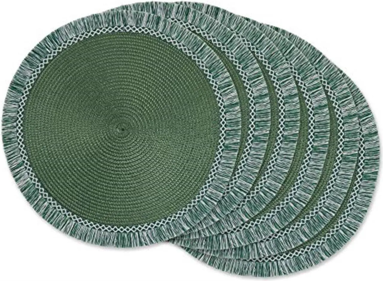 Main image of DII Dark Green Round Fringed Placemat Set of 6