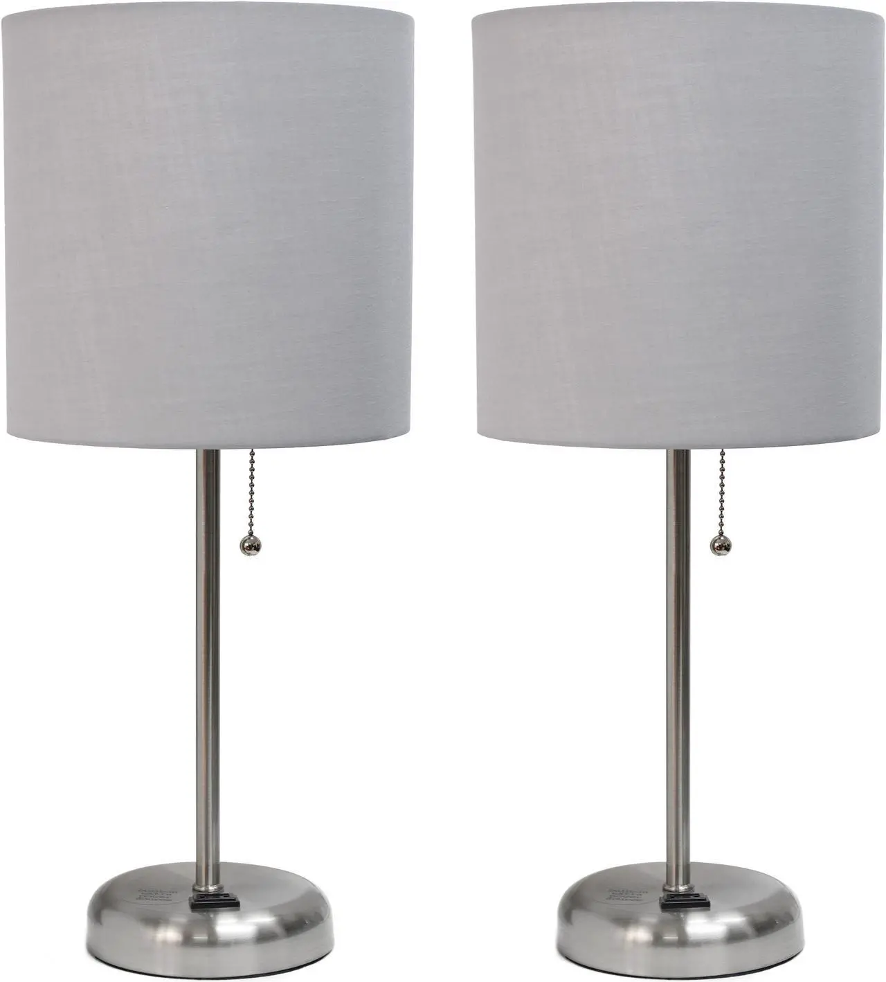 Main image of LimeLights Stick Lamp with Charging Outlet and Fabric Shade Two Pack Set