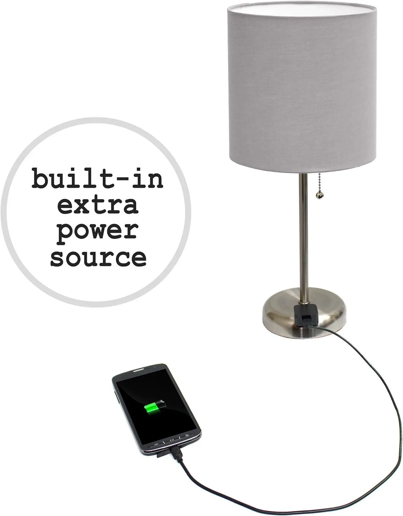 Alt view image 5 of 16 - LimeLights Stick Lamp with Charging Outlet and Fabric Shade Two Pack Set