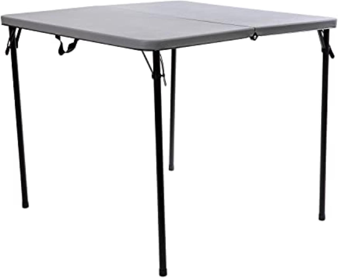 Alt view image 8 of 20 - 2.83-Foot Square Bi-Fold Gray Plastic Folding Table with Carrying Handle