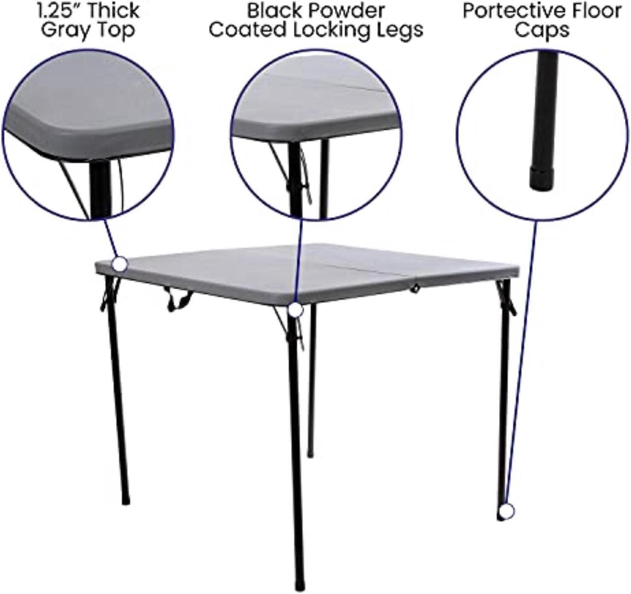 Alt view image 12 of 20 - 2.83-Foot Square Bi-Fold Gray Plastic Folding Table with Carrying Handle