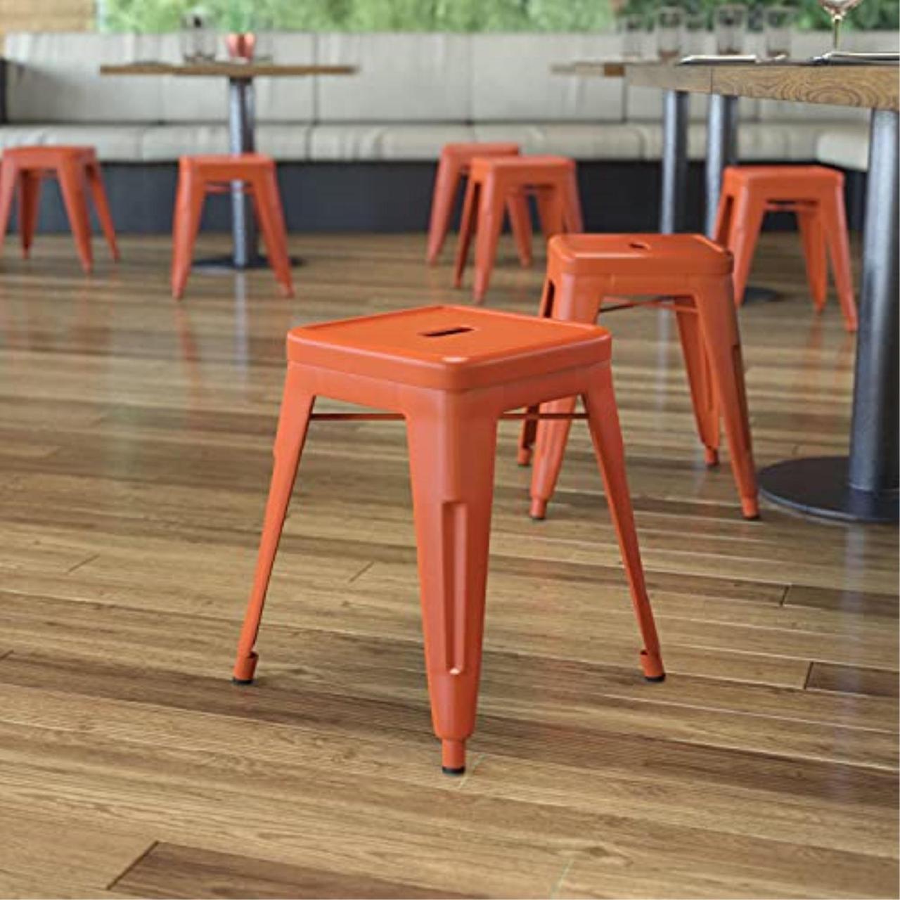 Alt view image 9 of 20 - 18" Table Height Stool, Stackable Backless Metal Indoor Dining Stool, Commercial Grade Restaurant Stool in Orange - Set of 4