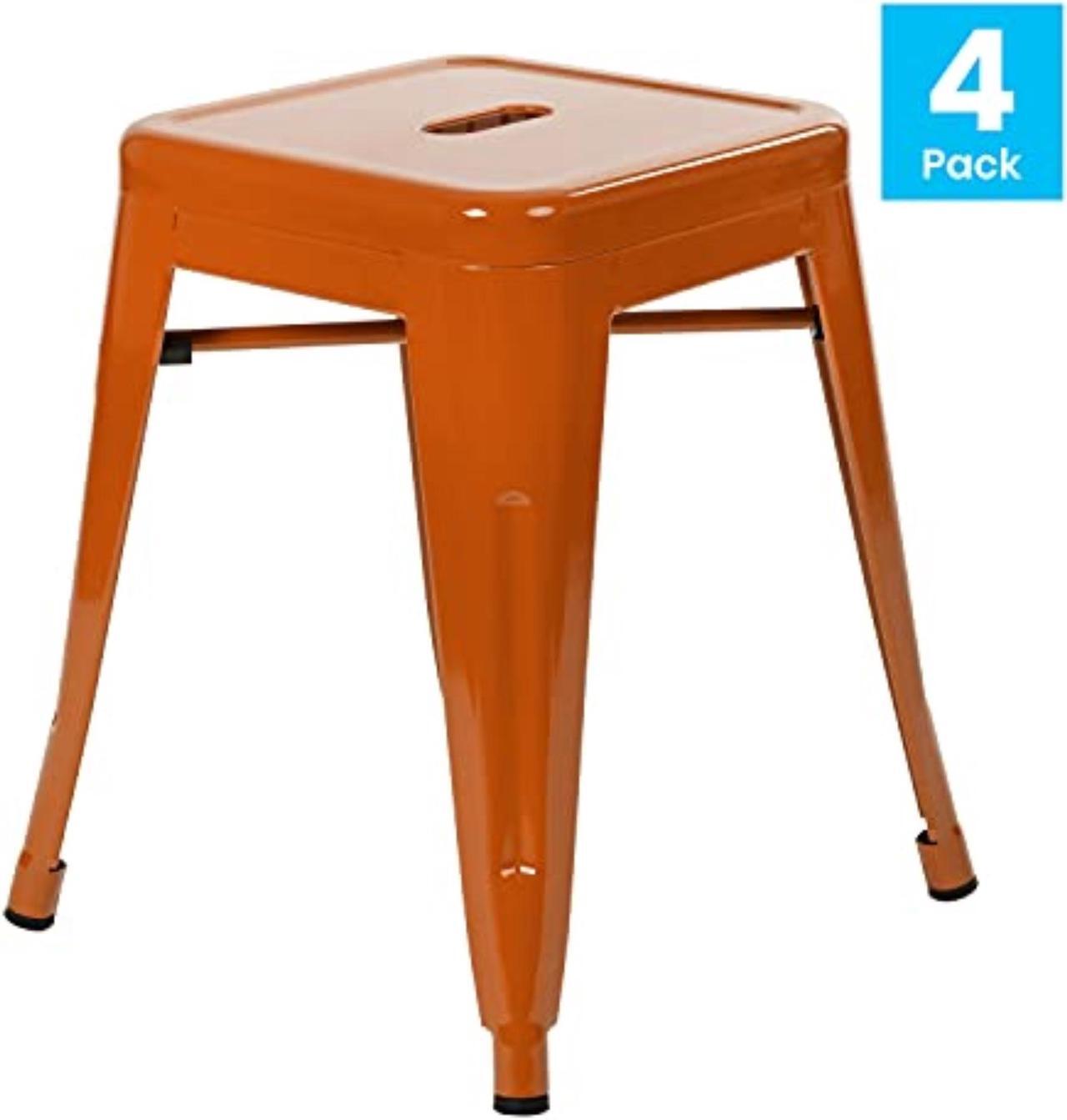Alt view image 10 of 20 - 18" Table Height Stool, Stackable Backless Metal Indoor Dining Stool, Commercial Grade Restaurant Stool in Orange - Set of 4