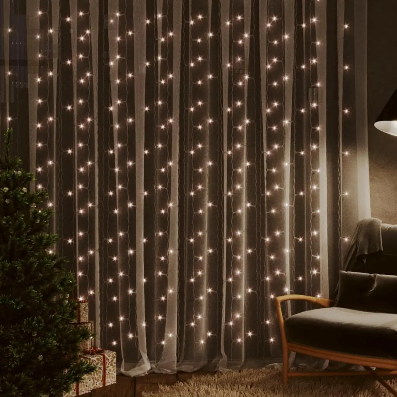 Main image of vidaXL LED Curtain Fairy Lights 1.2"x1.2" 300 LED Warm White 8 Function