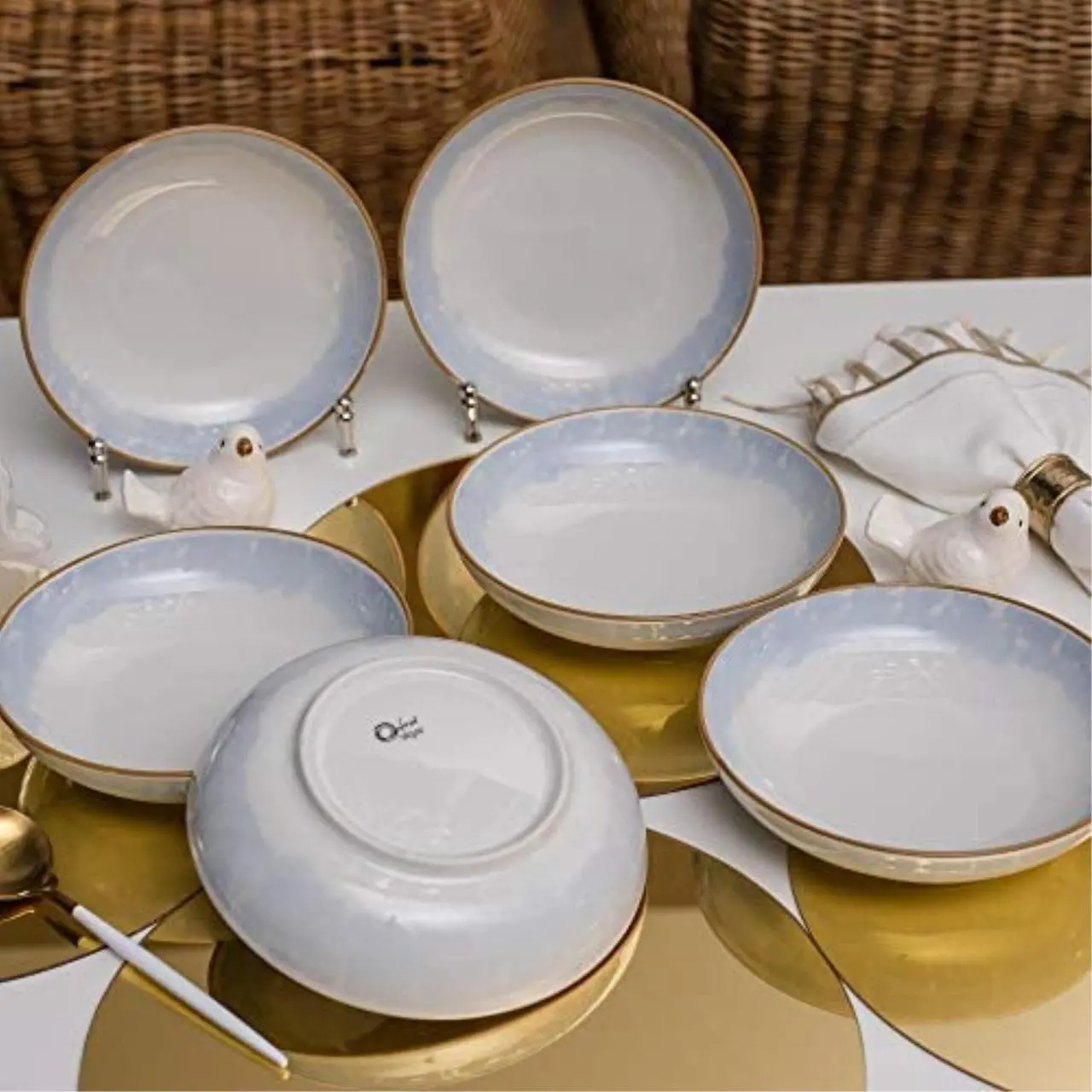 Alt view image 3 of 11 - Oxford Coup 6 Large Dinner 8.46" Soup Bowls in Blue and Yellow