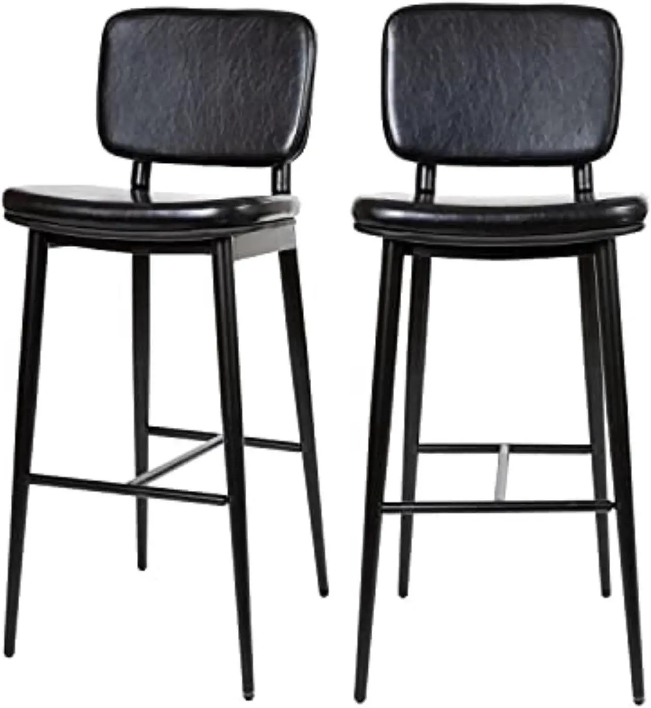 Alt view image 10 of 20 - Kenzie Commercial Grade Mid-Back Barstools - Black LeatherSoft Upholstery - Black Iron Frame with Integrated Footrest - Set of 2