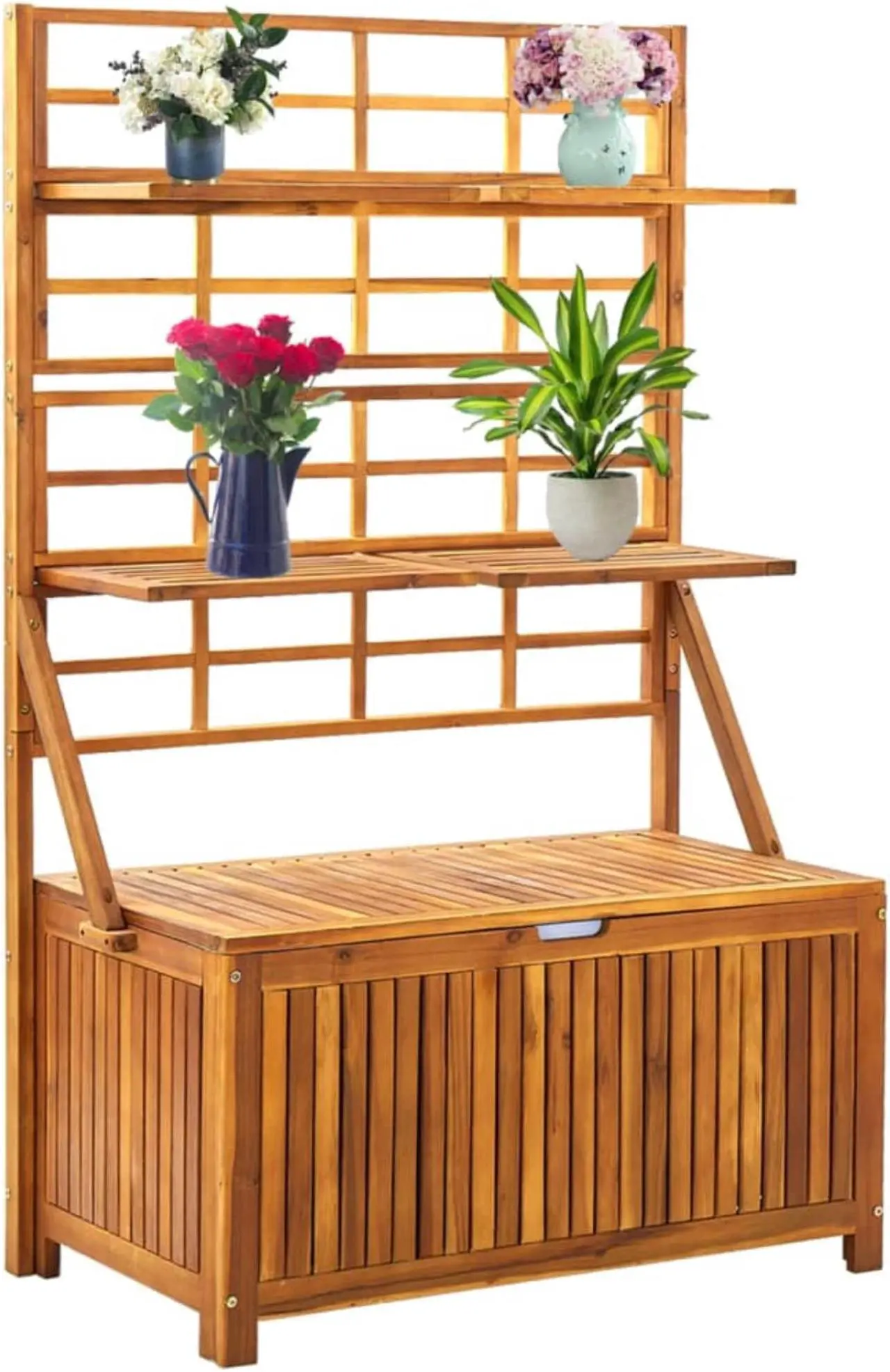 Alt view image 2 of 18 - vidaXL Storage Box with Trellis 39"x21.7"x63" Solid Acacia Wood