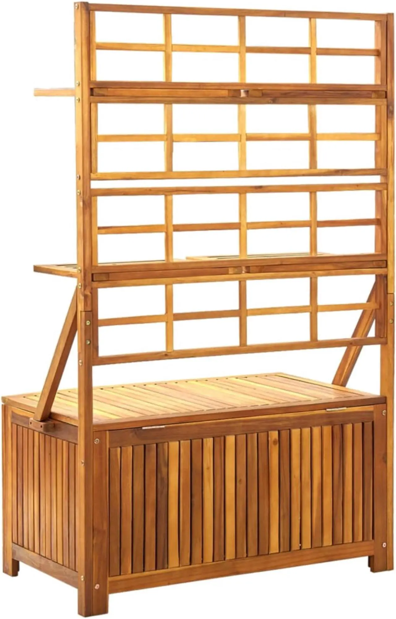 Alt view image 5 of 18 - vidaXL Storage Box with Trellis 39"x21.7"x63" Solid Acacia Wood