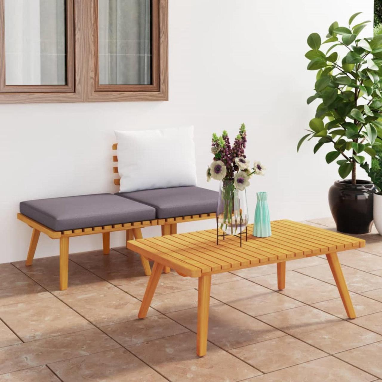 Main image of vidaXL 3 Piece Patio Lounge Set with Cushions Solid Acacia Wood